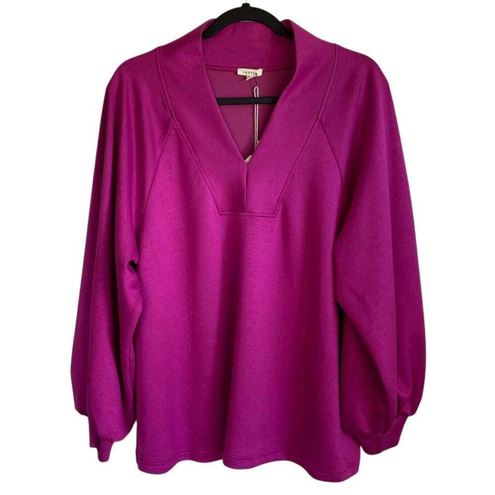 Jodifl NWT Octavia Luxuriously Soft Brushed V-Neck Top Magenta Pink Size L Cozy